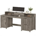 thumbnail image 3 of Executive Desk, 63" Farmhouse Desk with Storage, Home Office Desk with Drawers and Cabinet, Wood Desk with Monitor Stand, Rustic Writing Desk Study Table, Elegant Computer Desk with File Drawer, Grey, 3 of 10