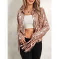 thumbnail image 3 of Gupgi Women Sparkly Sequins Jacket Shiny Glitter Open Front Tassel Fringe Coat Disco Jacket, 3 of 9