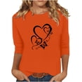 thumbnail image 2 of Heisall Women's Spring Autumn Tops 3/4 Sleeve Round Neck Casual Fashion Blouses Orange Festival Print Shirts, 2 of 4