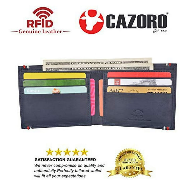 RFID Blocking Bifold Soft Genuine Leather Wallet for Men Slim Thin Design Billfold Navy Blue