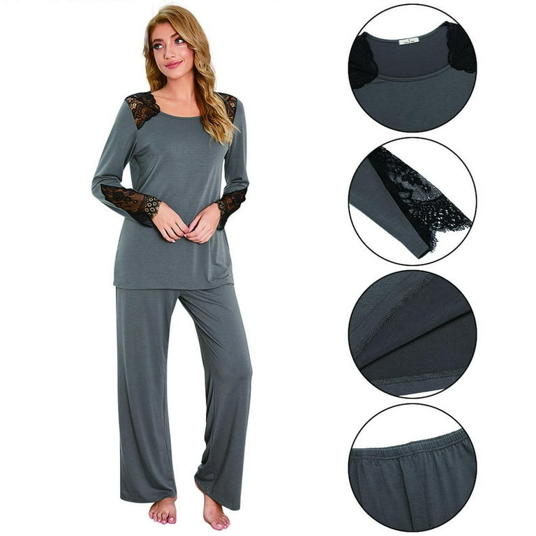 Women's Pajama Set Lace T-shirt and Pants Cotton Sleepwear Comfy Loungewear  Pjs