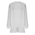 thumbnail image 4 of Enjoytime 2 Piece Lounge Set Women Solid Color Crewneck Long Sleeve Sweatshirt Shorts Outfits Casual Loose Travel Matching Sets White M, 4 of 5