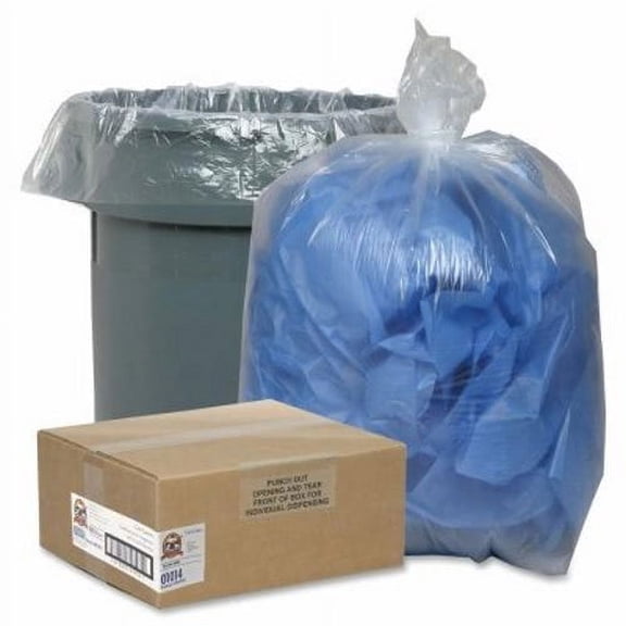 Genuine Joe® 60 Gallon Clear Garbage Bags, 38x58, 0.8mil, 100 Bags (GJO01014)
