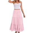 thumbnail image 6 of LWavelet Women Eyelet Embroidery Tiered Midi Skirt Elastic High Waist With Pockets Cute Summer Skirt Pink L, 6 of 8
