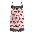 thumbnail image 4 of Women's Valentine's Pajamas Heart Printed Lace Sling Sleeveless Tank+Shorts Casual Pajamas Set,Valentine's Day Gift for Her, 4 of 5