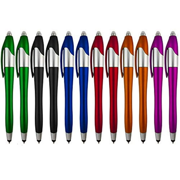 Stylus Pen, 3-1 Multi-Function, Ball Point Black Ink Pen, Capacitive Stylus for Touchscreen Devices, LED Flashlight, Medical Pen Light,for Home,Work,Doctors, and Nurses 6 Pack, Multi-Color