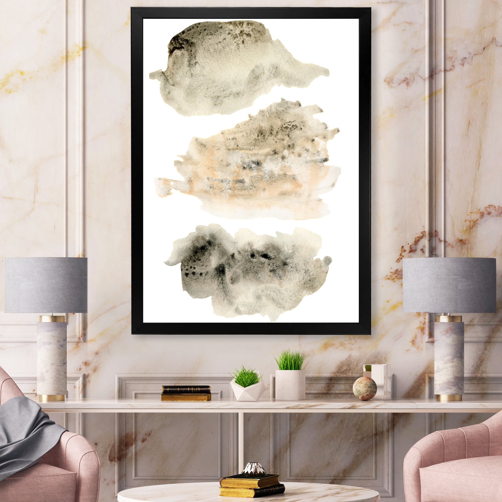Designart 'Golden Beige and Grey Clouds I' Modern Framed Art Print