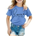 thumbnail image 3 of Ulitacool Girls Valentine's Day Graphic Tee Short Sleeve Blouse Cartoon Graphic Tops Round Neck Simple T Shirt Casual Clothes Blue 4-5 Years, 3 of 5