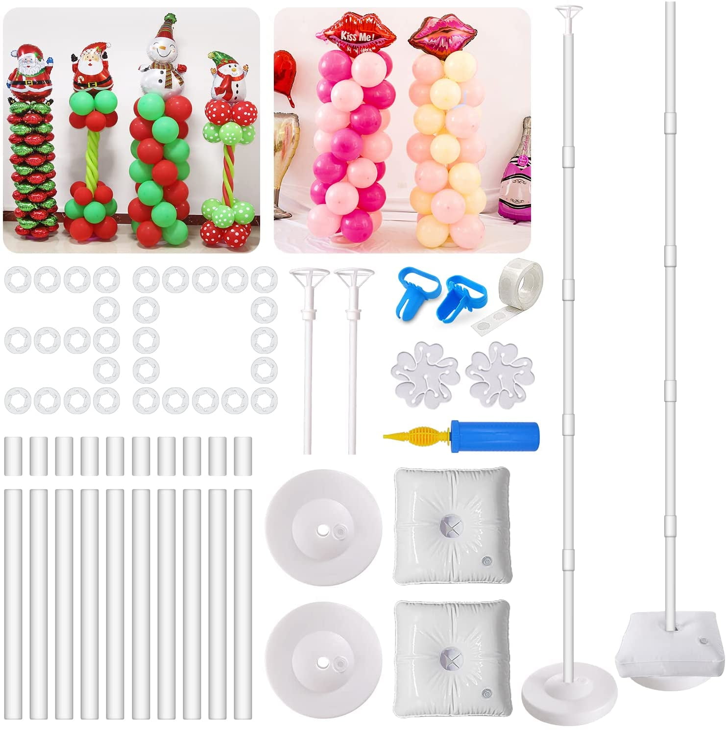 IDAODAN Balloon Column Kit 2 Set, 61 inch Height with 30PCS Balloon Rings, Balloon Tower Decorations Balloon Arch Kit Base Stand and Pole for Birthday, Wedding, Christmas, Event Decorations
