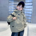 thumbnail image 2 of Boys Ski Jacket 10-12 Boys And Girls Hooded Storm Jacket Autumn 2024 New Children's Windproof Jacket Large Child Labor Clothing Z0G-Khaki, 170, 2 of 4