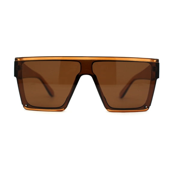 Retro Mobster Squared Flat Top Plastic Rectangular Sunglasses All Brown
