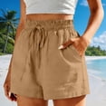 thumbnail image 2 of Inglocry Summer Shorts for Women 2026 Casual Trendy Vacation Beach Cotton Linen Elastic Waist Drawstring Shorts with Pockets Khaki L, 2 of 7