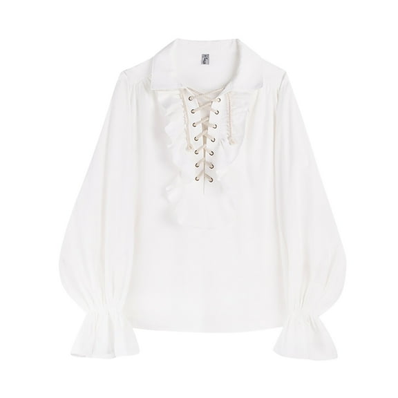 FEIFLY Men's Festival Shirt Ruffled Lace Neckline Gothic Style Retro Casual Jacket