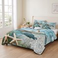 thumbnail image 2 of Twin XL Quilt Set 68''x98'', Sea Turtle Coastal Lightweight Summer Bedspread Coverlet Set with 2 Pillow Shams, Summer Beach Teal Coral Starfish Breathable All Season Quilt Bedding for Dorm/Guest Room, 2 of 9