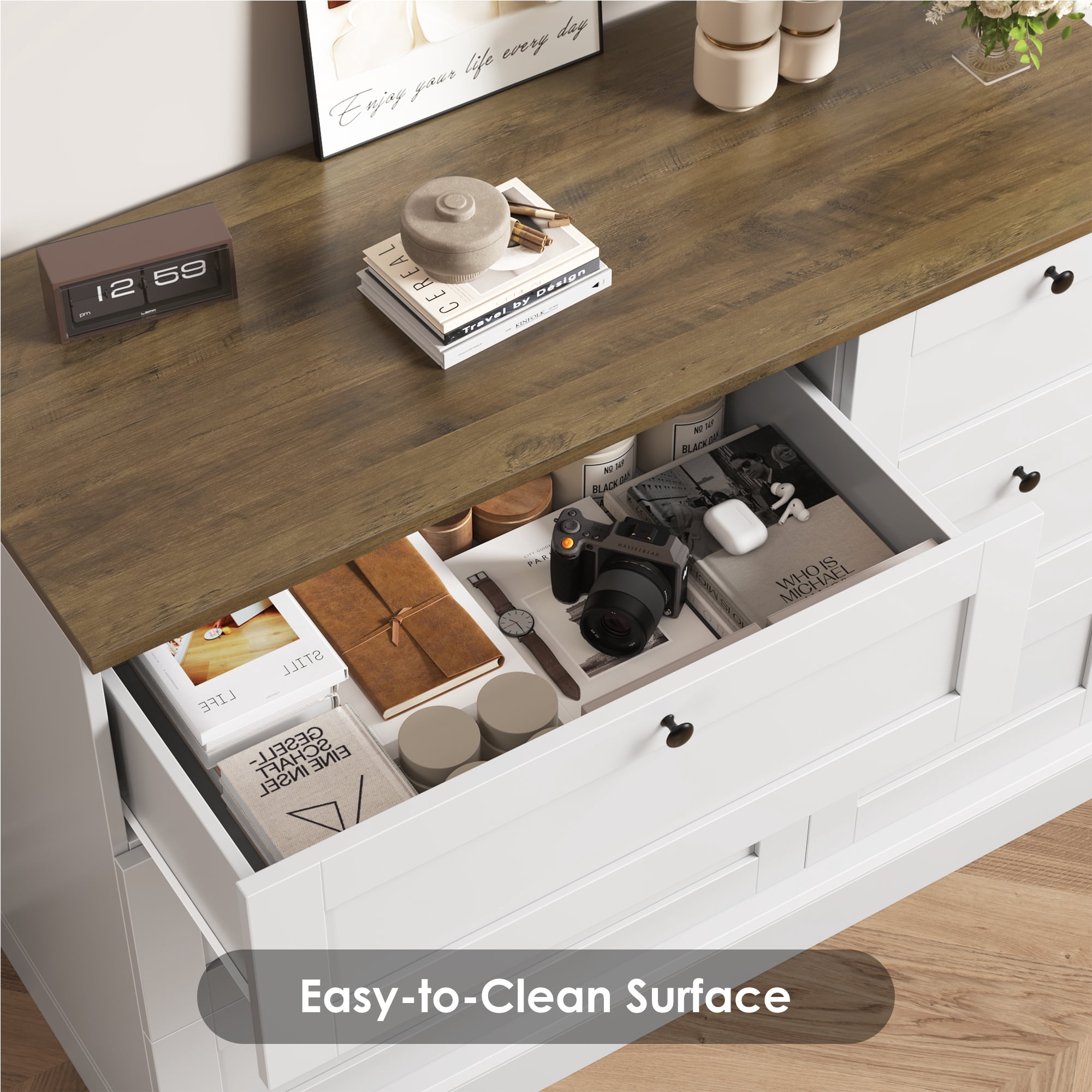 Homfa 6 Drawer White Dresser for Bedroom, Modern Wood Storage Cabinet Chest of Drawer for Living Room Entryway
