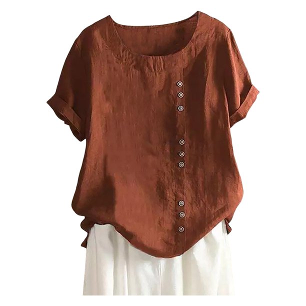 Túnica boho de algodón y lino para mujer en tallas grandes: blusa informal holgada y transpirable, manga 3/4, cuello redondo, tallas S-5XL.