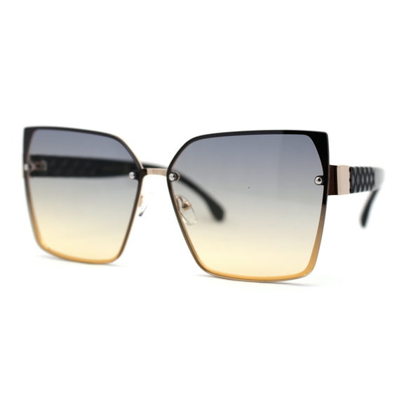 Womens 90s Rimless Designer Square Butterfly Chic Sunglasses Gold Black Yellow Smoke