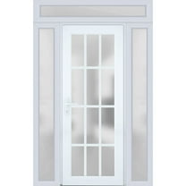 Front Exterior Prehung Metal-Plastic Door Frosted Glass / Manux 8312 White Silk / 2 Side and Top Window / Office Commercial and Residential Doors Entrance Patio Garage 68" x 96" Right-hand Inswing