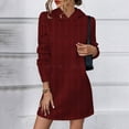 thumbnail image 2 of Elainilye Fashion Women's Casual Dresses Casual Solid Color Long Sleeve Loose Hooded Dress with Pocket,Red, 2 of 6