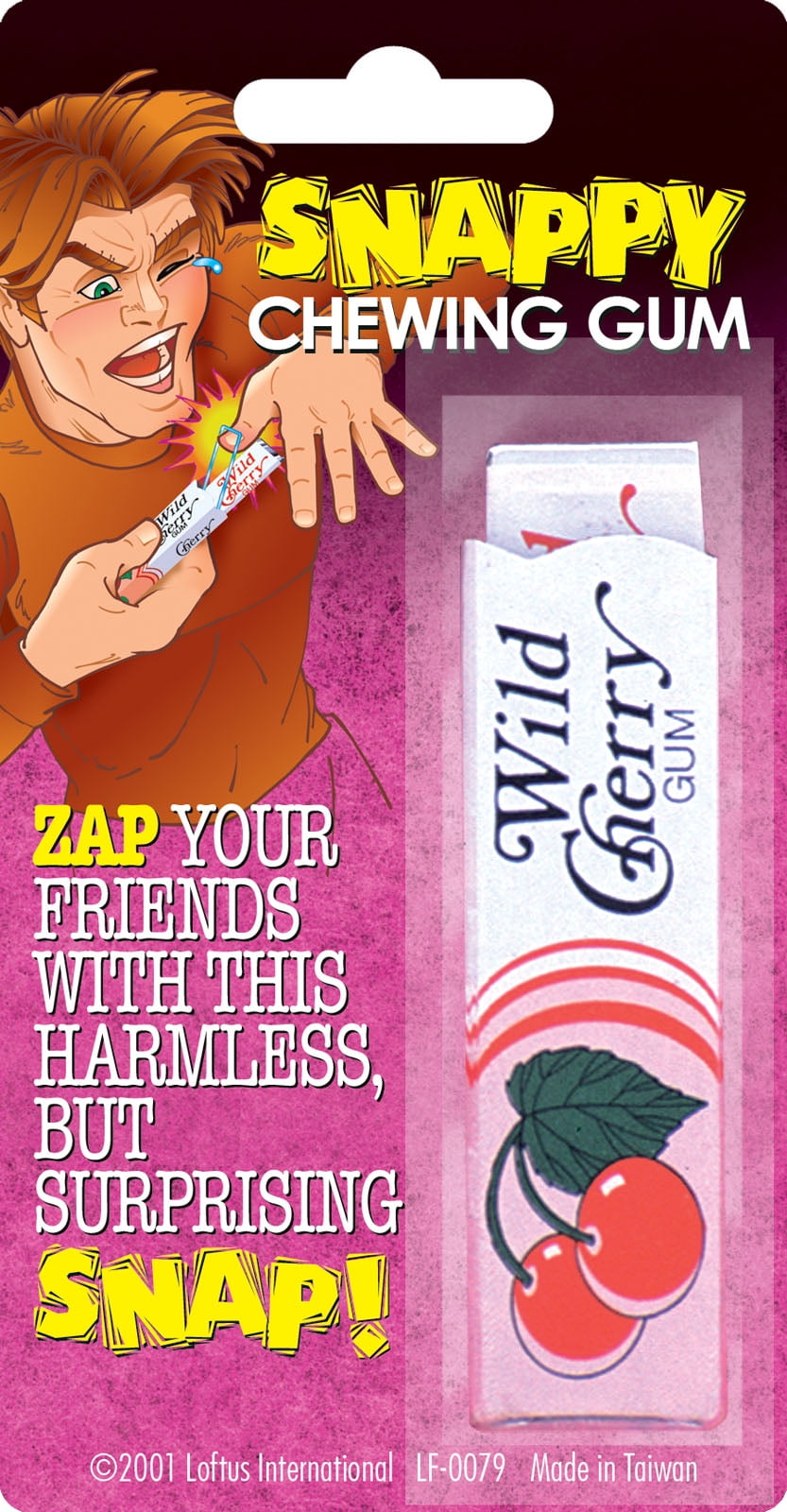 Joker Funny Snapping Realistic Chewing Gum Package 3.75" Prank, Pink