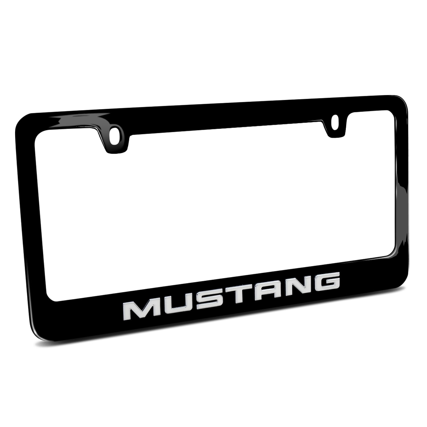 Ford Mustang Name 3d Chrome Emblem Black Metal License Plate Frame 