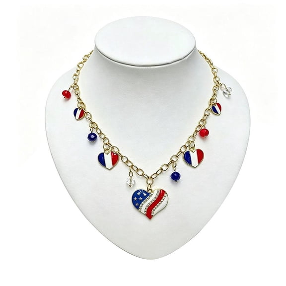 Patriotic Theme Necklace Red White and Blue Pendant Necklace with Star Heart and Teardrop Charms
