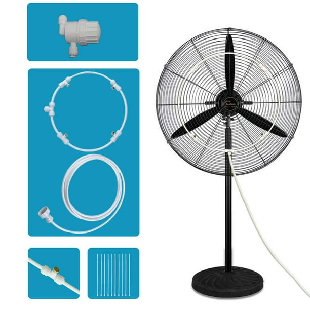 Kit de Ventilador Nebulizador para Exteriores, Anillo Rociador de 40 Cm, Tubo de 300 Cm, Nebulizador de Agua Refrescante, Brisa de Patio, Sistema de Rociado de 4 Boquillas, Fácil Instalación, Ecológi