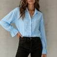 thumbnail image 6 of ClodeEU Women's Satin Button Down Blouse, Long Sleeve V Neck Work Shirt with Cuffed Sleeves Blue,Women's Plus XL, 6 of 6