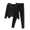 thumbnail image 4 of Sakmal Long Sleeve Pajamas for Women Black Winter Long Johns Cotton Lounge Set Crew Neck Solid Pjs Sets for Women, 4 of 5
