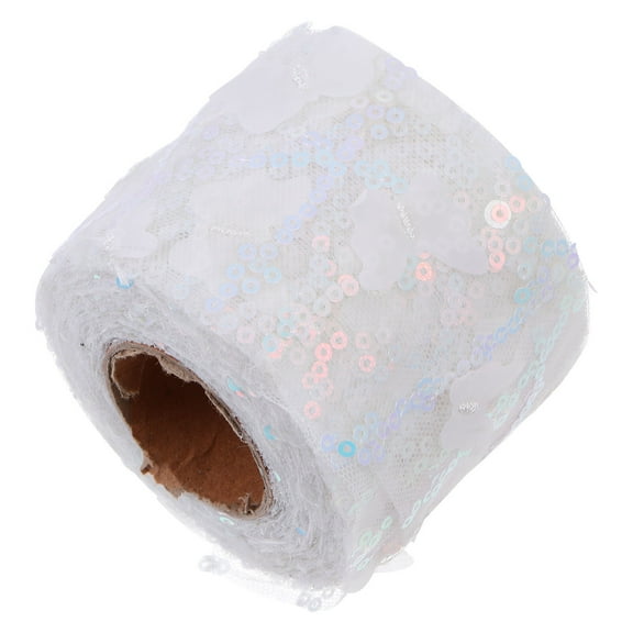 MUSEYA 1 Roll of Sequin Gauze Ribbon White Polyester for DIY Activities and Crafts