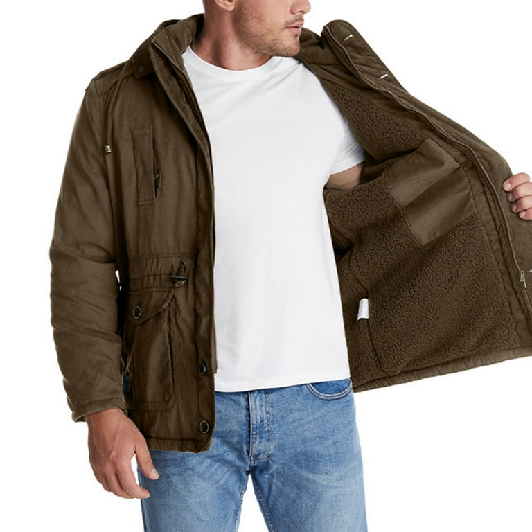 WREESH Mens Military Jacket Hooded Zipper Parka Coats Thick Fleece