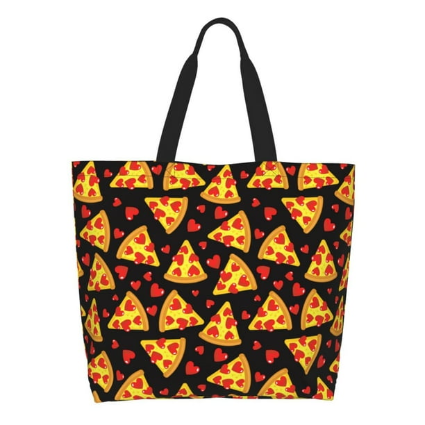 Fotbe Cartoon Pizza Bolsa Tote Estética de Lona con Estampado para Mujer - Bolsa Reutilizable de Hombro Casual para Vacaciones, Compras, Trabajo y Gimnasio