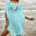 thumbnail image 3 of Swimsuit Coverup for Women Batwing Sleeve Crewneck Tassel Hem Crochet Loose Beach Cover Up Dress Bathing Suit Dress, 3 of 6