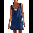 thumbnail image 3 of Minivestido Vaquero para Mujer, con Tirantes Ajustables, Falda Alta, Informal, Tipo Enterito Vaquero. Azul Oscuro S, 3 of 9