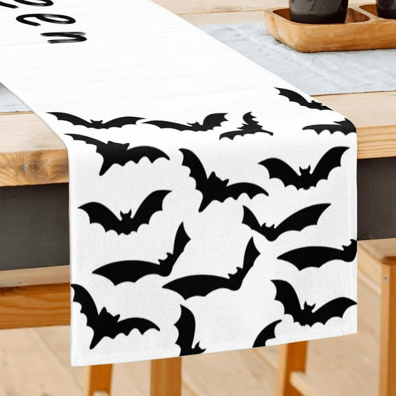 Black Bats Table Runner Halloween Table Runner 13x72 Inches Long Fall Kitchen Dining Table Decoration for Home Party Decor