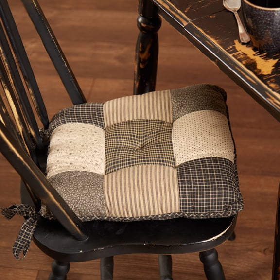 VHC Brands, Kettle Grove, Cotton, 15x15, Patchwork, Chair Pad, Black