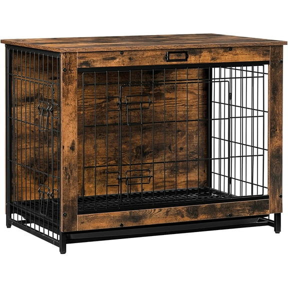 HOOBRO Dog Crate Furniture Wooden Pet Furniture with Pull-Out Tray Rustic Brown BF802GW03G1