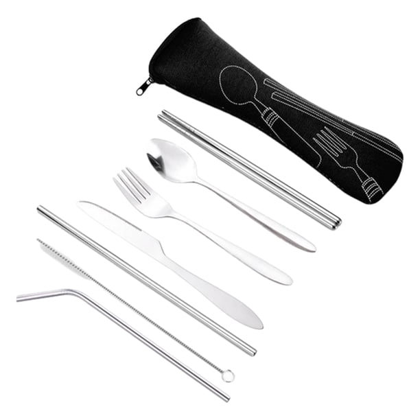 Juego de cubiertos Matsuzay para almuerzo caja Bento tenedor cuchara palillos negro