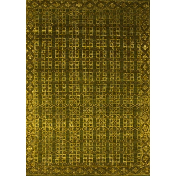 Ahgly Company Machine Washable Indoor Rectangle Abstract Yellow Contemporary Area Rugs, 7' x 10'