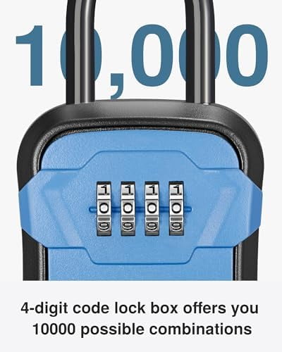 Lock Box, Key Lock Box Wall Mount & Portable Combination Lockbox with Resettable Code, Security Lockbox for Outside House Keys, Apartment Realtors Spare Keys Storage (1 Pack, Blue)