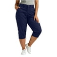 thumbnail image 4 of Qzwdhjm Womens Plus Size Capris Straight Leg Cargo Pants for Summer Outdoor Elastic Waist Capri Pants Classic Fit Going Out Trousers with Pockets, 4 of 8