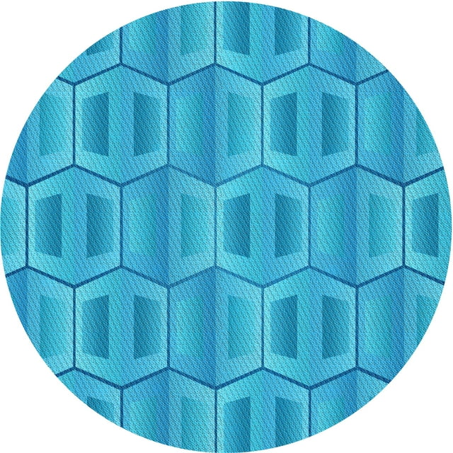 Ahgly Company Machine Washable Indoor Round Transitional Bright Cyan Blue Area Rugs, 8' Round