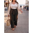 thumbnail image 3 of Cueply Womens Wide Leg Pants Plus Size Elastic Tie Knot Lounge Pants Loose Trousers with Pockets, 3 of 7