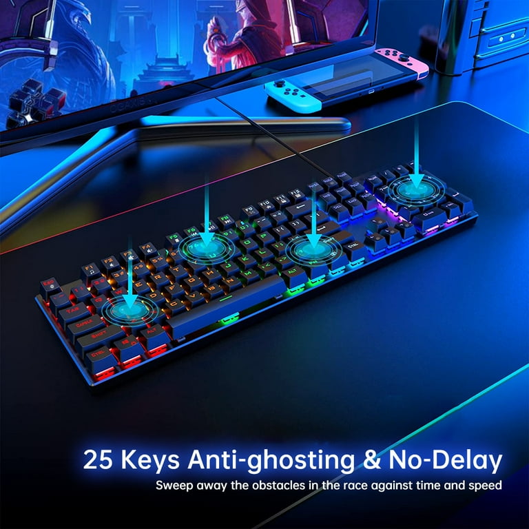 Mechanical Keyboard, 104 Keys Rainbow 11 LED Backlit Wired