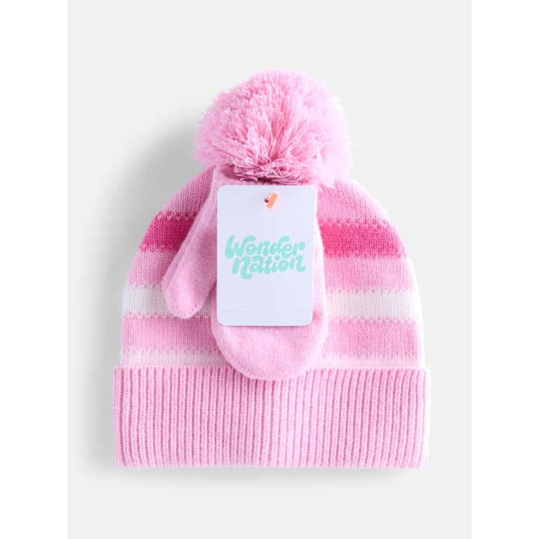 Wonder Nation Pom Pom Beanie and Mittens Set, 2-Piece photo 2