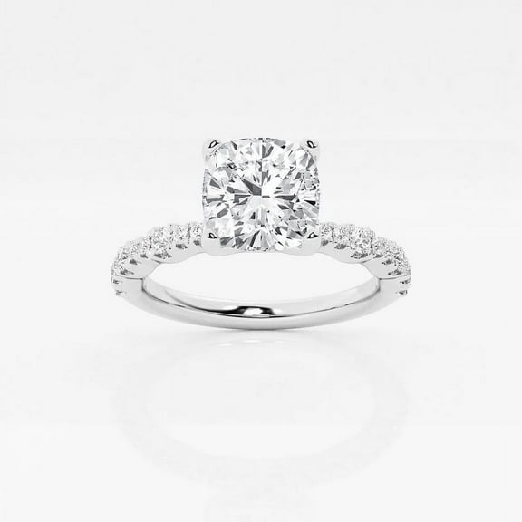Zoya Jewel 1.8 Ct Cushion Cut Moissanite Ring - Solitaire with Accent Engagement Wedding Ring - 14k White Gold Plated Holiday Jewelry