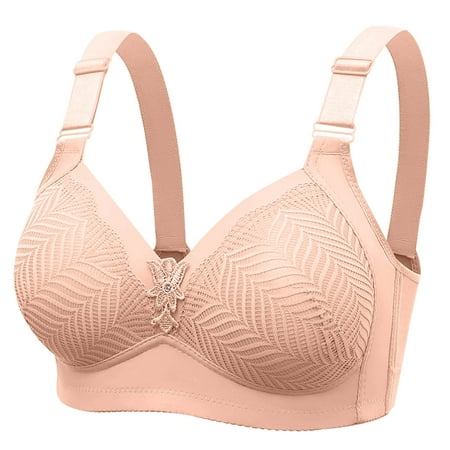 BYHONG Women s Large Size Thin Push Up Side Draw Bra Non Non Wireless Chest Lift Adjustable Comfortable Underwear Khaki 40/90