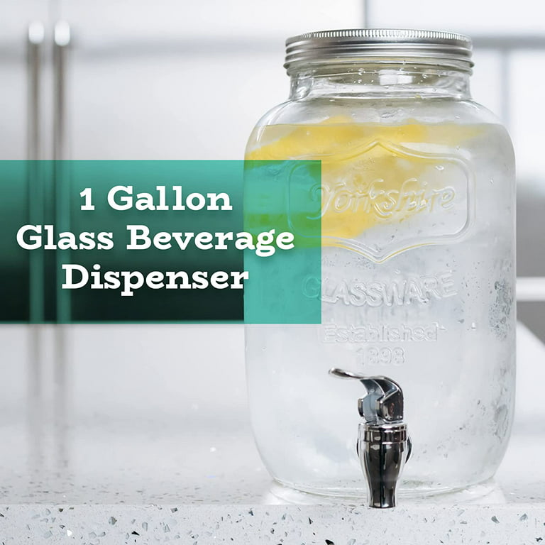 Glass Drink Dispenser for Parties, 1 Gallon Glass Beverage Dispenser with  Spigot