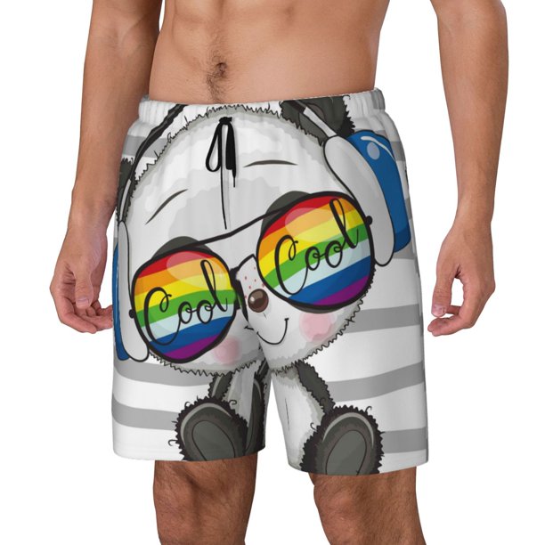 Balery Panda with Sun glasses Bañador para hombre, shorts de playa de secado rápido con entrepierna y forro de compresión-Medium