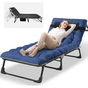 Slsy Folding Camping Cots for Adults, Adjustable 4-Position Reclining Folding Chaise with Mattress & Pillow, Portable Folding Lounge Chair Sleeping Cots Bed